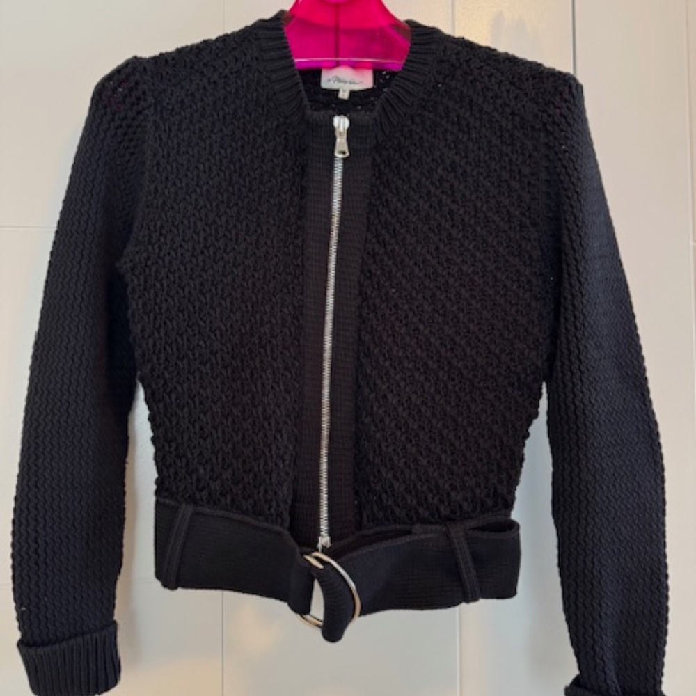 PHILLIP LIM 3.1 Textured Rib Cropped Cardigan - Black - Size M